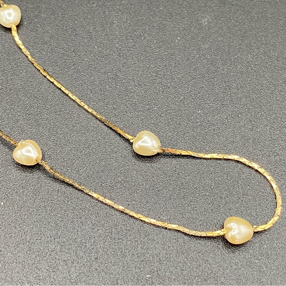 Vintage 1960s Signed Korea Stationary Heart Necklace on Gold Tone Chain